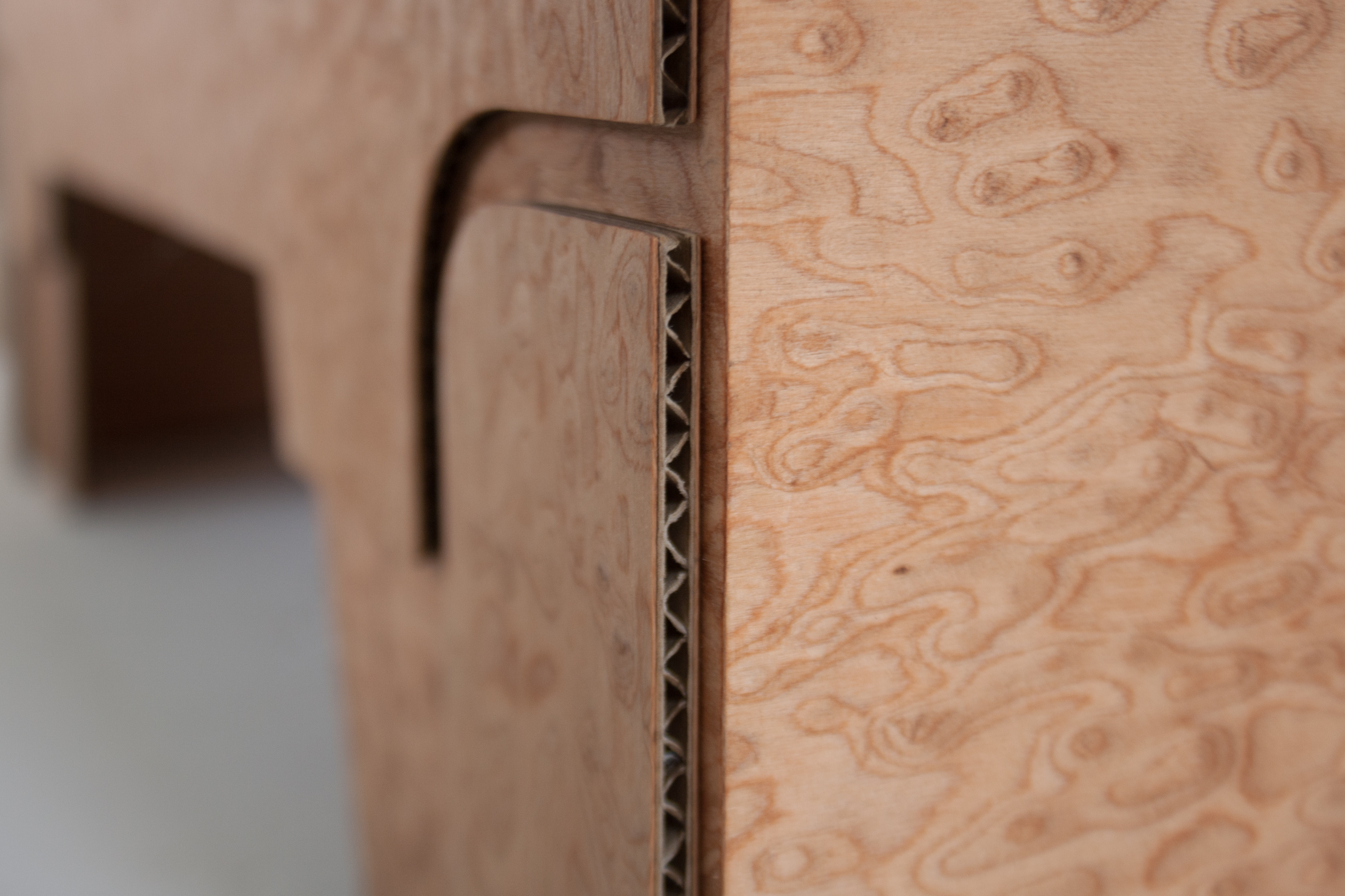 Detail of a cardboard box transformed into a table. Designed by Jarle Veldman