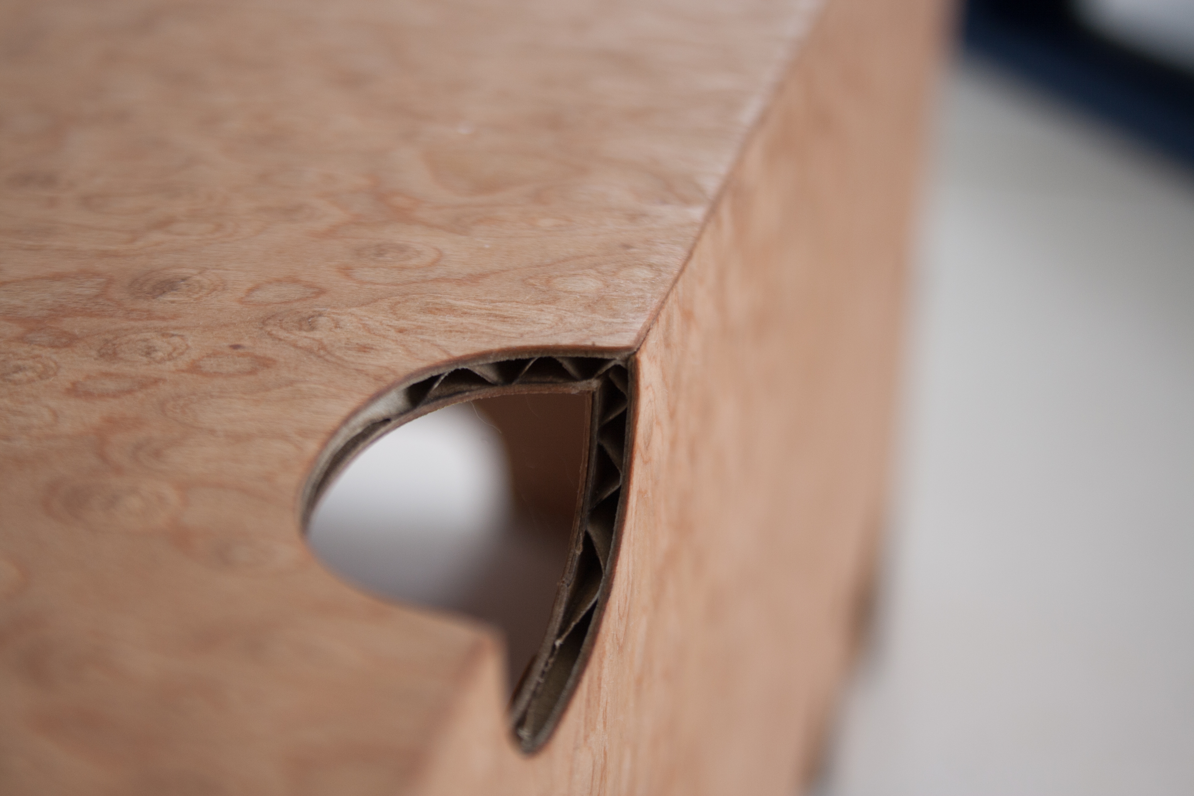 Detail of a cardboard box transformed into a table. Designed by Jarle Veldman